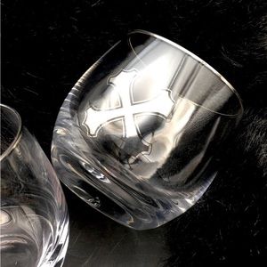 Bumbu Silver Crossbones Set Of 2 Lowball Glass 8 Ounces *New
